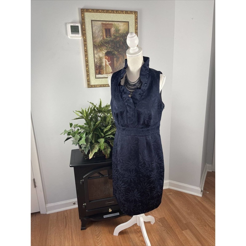 Connected Apparel Womens Blue Floral Sleeveless Sheath Dress 12 Open Zipper Side
